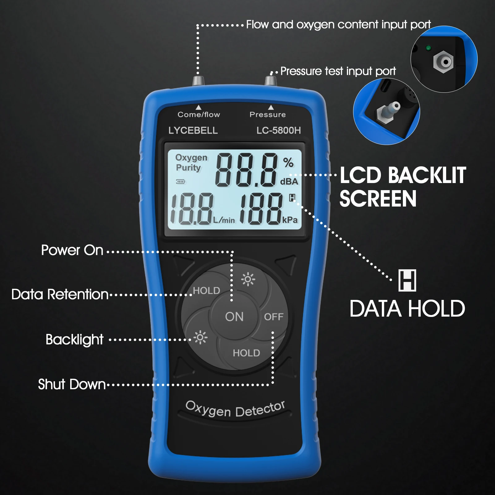 كاشف الغاز كاشف الأكسجين ، كاشف الأكسجين بالموجات فوق الصوتية لتركيز الأكسجين الضغط والتدفق ، كاشف الغاز الطبيعي المحمول #6