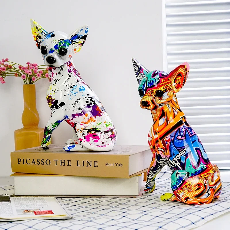 Chihuahua Statue Interior Decor Graffiti Color Chihuahua Multi Color Dog Statue Home Decor Chihuahua Splash Color Dog Art Statue