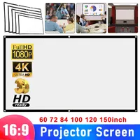 1080P 3D 4K HD Projector Screen Simple Curtain Anti-Light 60/70/80/100/120 Inches Projection Screens for Home Outdoor Office