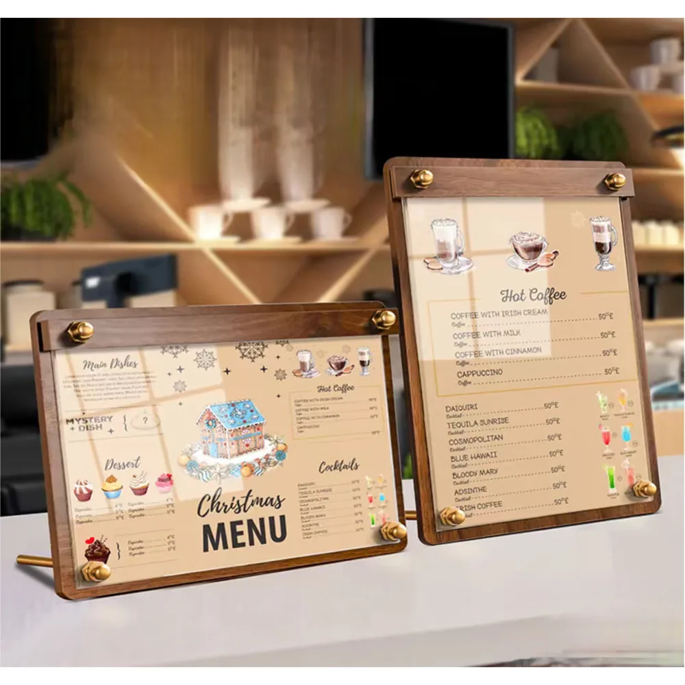 1PCS A5 148X210MM Wood Sign Holder Display Stand Office Restaurants Table Plastic Menu Flyer Paper Stand Photo Picture Frames view 4