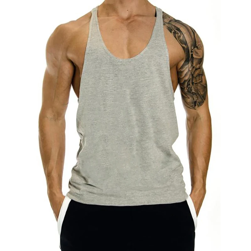 Men's Fitness Solid Color Sports Running Vest Training Breathable Sleeveless T-shirt Cotton Moisture-absorbing Cool Bottom