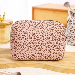 Bolsa de maquiagem retrô com estampa leopardo para mulheres, bolsa cosmética bonita e fashion com zíper, bolsa pequena, viagem Essentials