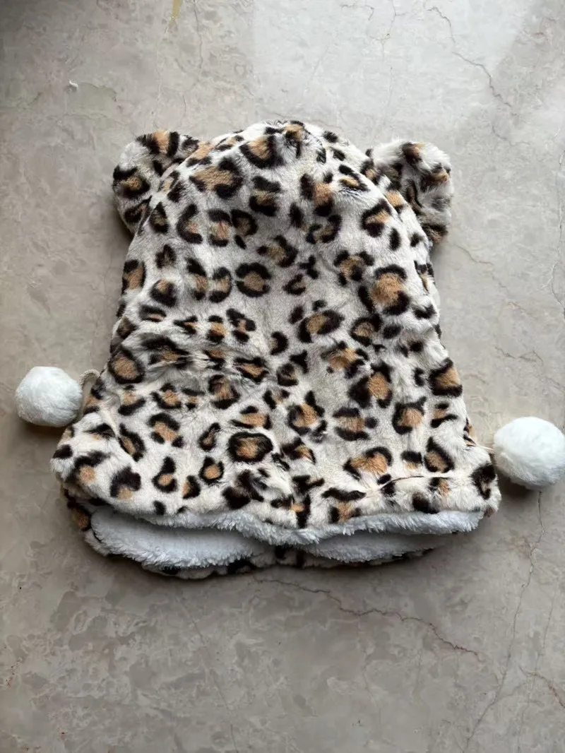 New Cute Leopard Pattern Hoodie Winter Edition Korean Fashion Versatile Cycling Windproof And Warm Ear Protection Plush Hat