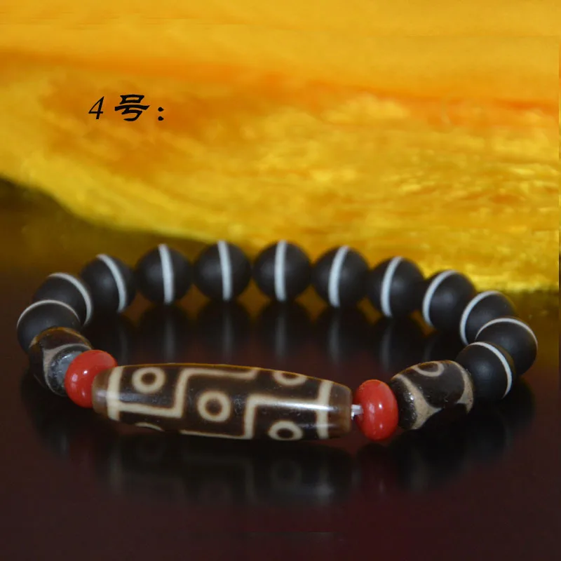Nine-Eyed Dzi Weathered High-Oil Old Material First-Line Medicine Yellow Chalcedony Tibetan Style Bead Bracelet