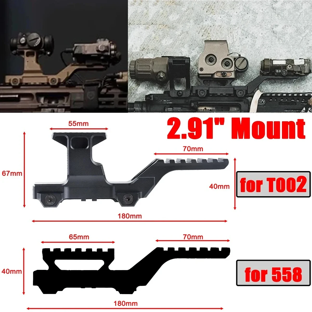 Support optique double 2,91 pouces UNITY H**ra FAST FTC pour rehausseur de lunette T001 T002 Red Dot 558 PEQ-15