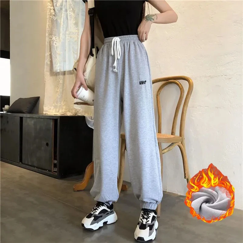 Women Casual Harem Pants Autumn Winter New Warm Loose High Waist Sweatpants Korean Vintage All Match Bf Lace Up Female Trousers