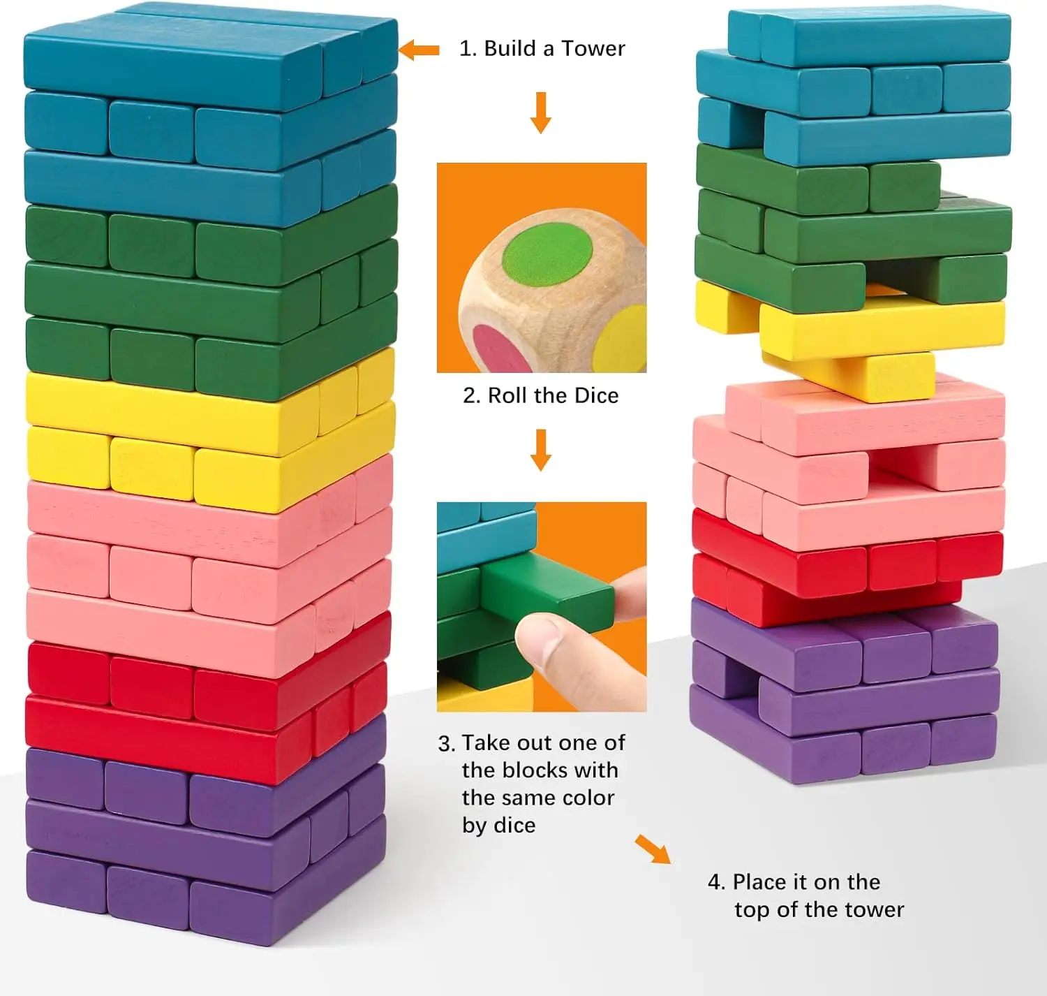 木製スタッキングボードゲーム ビルディングブロック 子供用 男の子 女の子用 - 48ピース