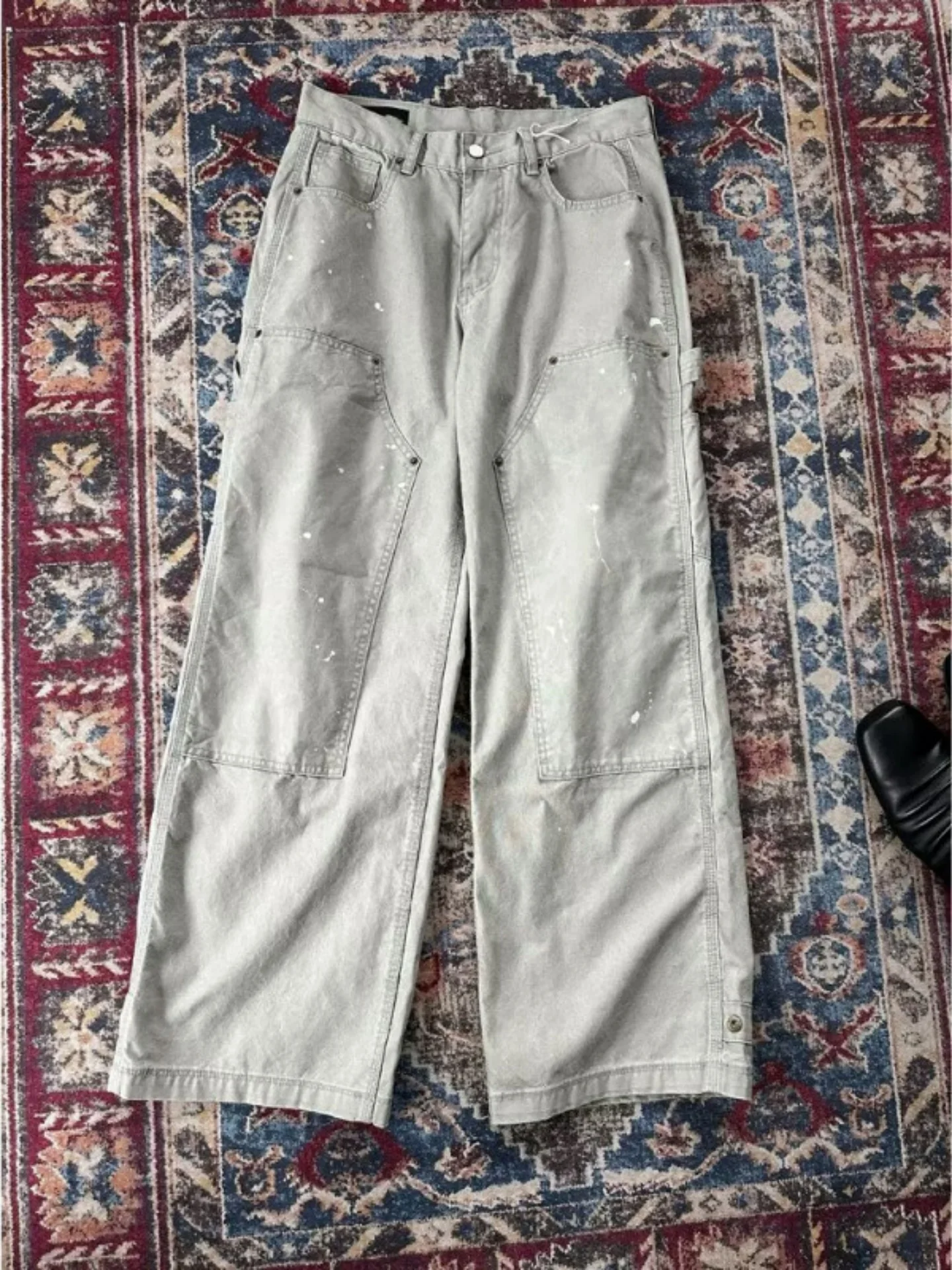 

Retro American Cotton Casual Pants Dyeing Vintage Knee-Brued Men Women Loose Workwear Straight Leg Pants Comfortable Wear