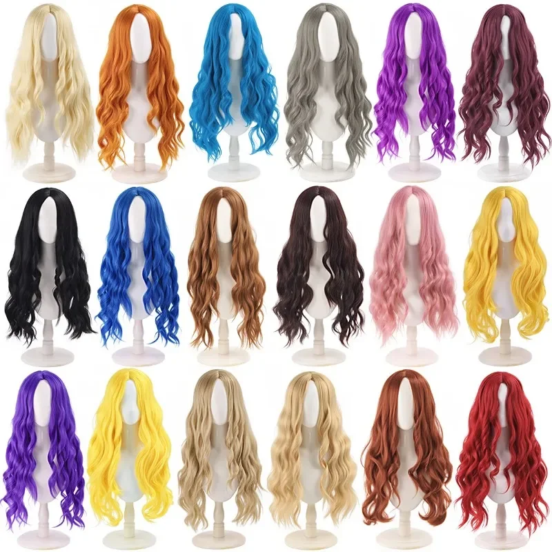 Synthetic Corn Wave Wig Middle Part Multi-Color Short Curly Cosplay Wig Heat Resistant Fiber Costume Party Hair for Women