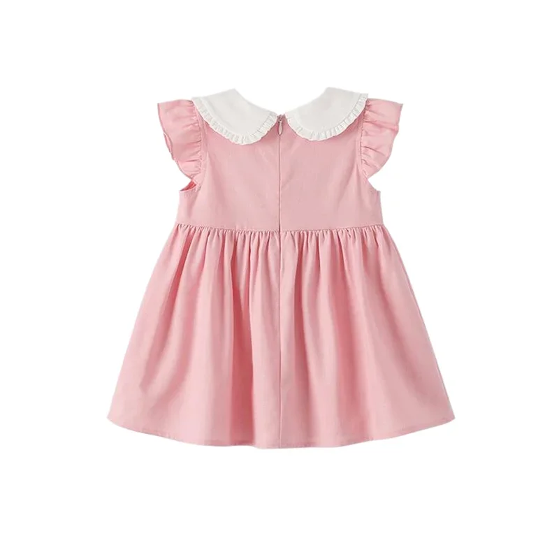 2024 roupas da menina do bebê rosa doce moda boutique outfit infantil crianças gola boneca estilo princesa vestido combinando mangas voadoras