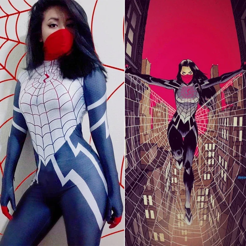 The Amazing Silk Cindy Moon SpiderWomen Cosplay Costume Girls Superhero Spandex Zentai Bodysuit Zenzai Suits Jumpsuits