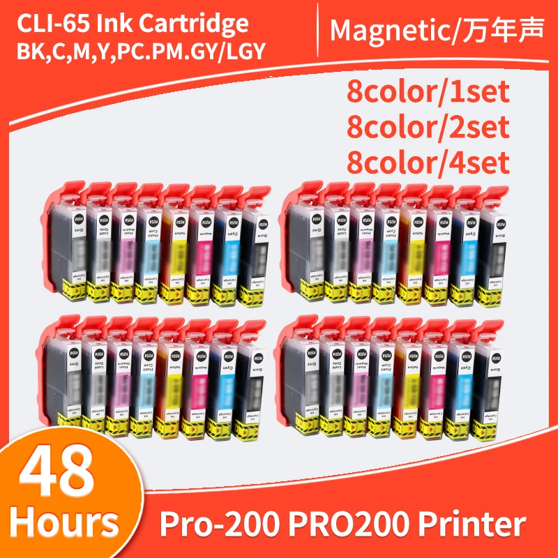 8color/1set-4set CLI65 CLI-65 CLI 65 Ink Cartridge Compatible for Canon Pixma PRO-200 PRO200 PRO 200 Printer Ink Cartridge
