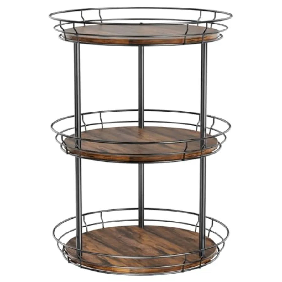 

12'' Lazy Susan Turntable Organizer, 3 Tier Round Rotating Spice Rack Organization for Kitchen Cabinet and Countertop, Wooden L