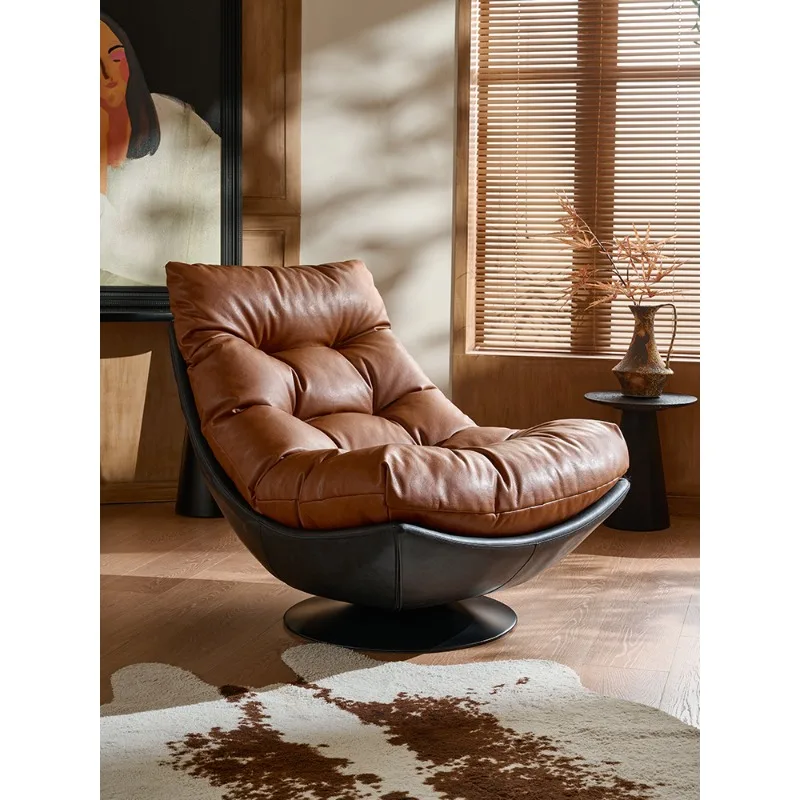 

Single sofa chair rotatable living room balcony designer antique leather leisure sofa