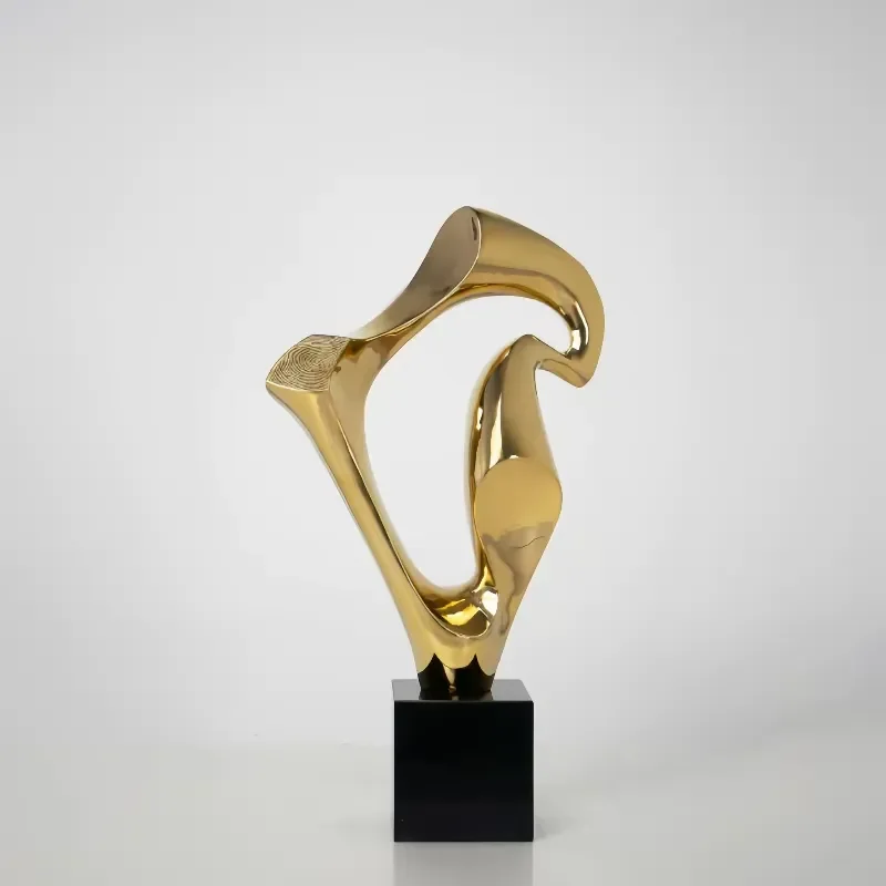 Modern Abstract Metal Sculpture Figurine Stainless Steel Gold Finish Indoor Art Decor for Villa Hotel Lobby Office