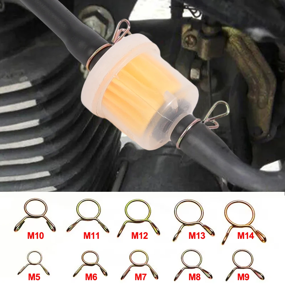 10pcs Car Fuel Water Hose Clamp Hand Held 14mm Zinc Plated Pipe Clips Spring Clamp Buckle Single Coil Fixed Clip Assortment Kit