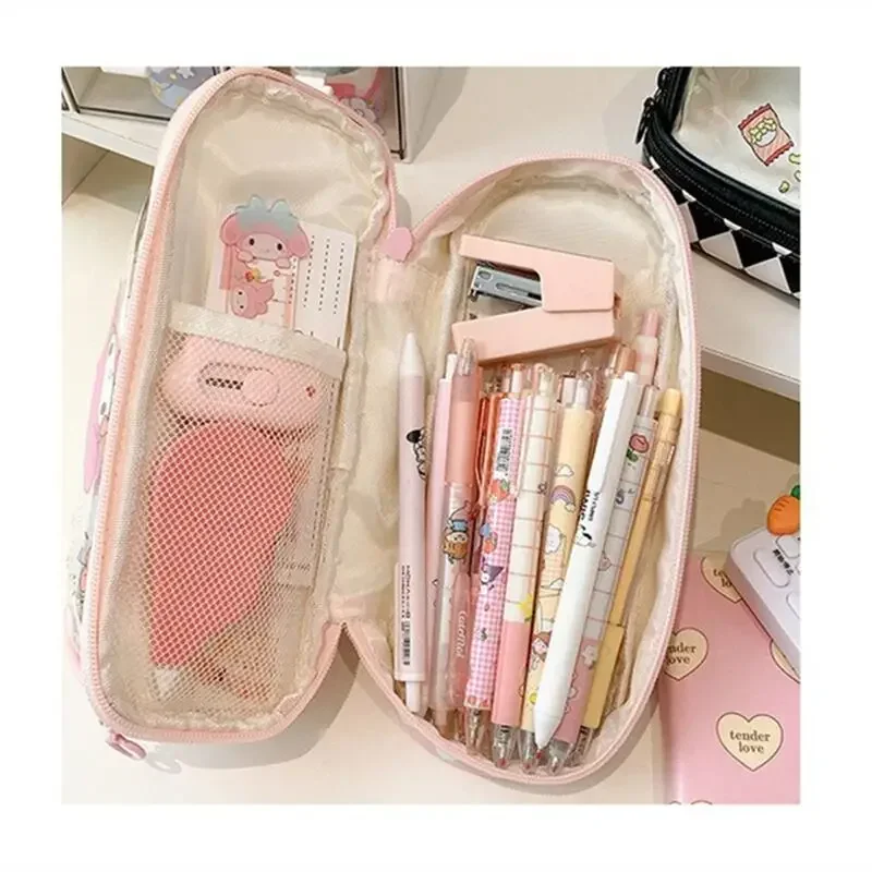 Sanrio Hello Kitty Portable Pencil Case Cute Anime Cartoon Kuromi Cinnamoroll Transparent Pencil Pouch Cosmetic Bag Child Gifts