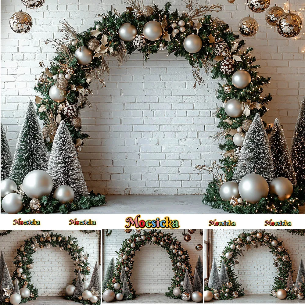 Mocsicka Photography Background Christmas Tree Garland Brick Wall Decoration Kids Holiday Portrait Photo Backdrop Studio Props