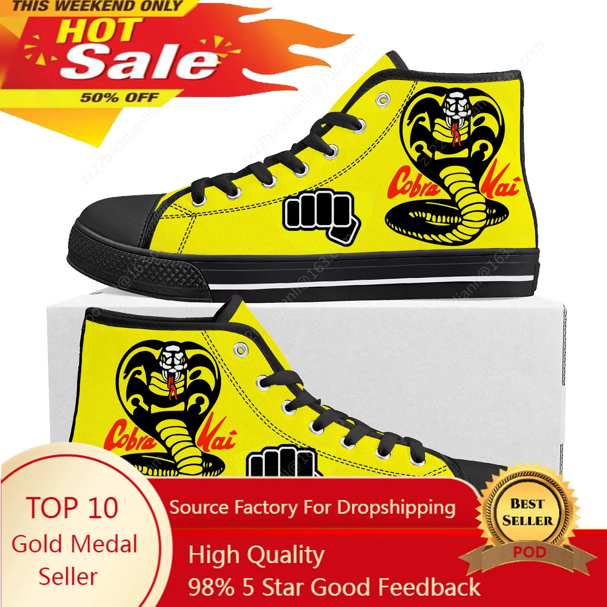 

Cobra Kai No Mercy Snake High Top Sneakers High Quality Mens Womens Teenager Canvas Sneaker Casual Couple Shoes Custom Shoe