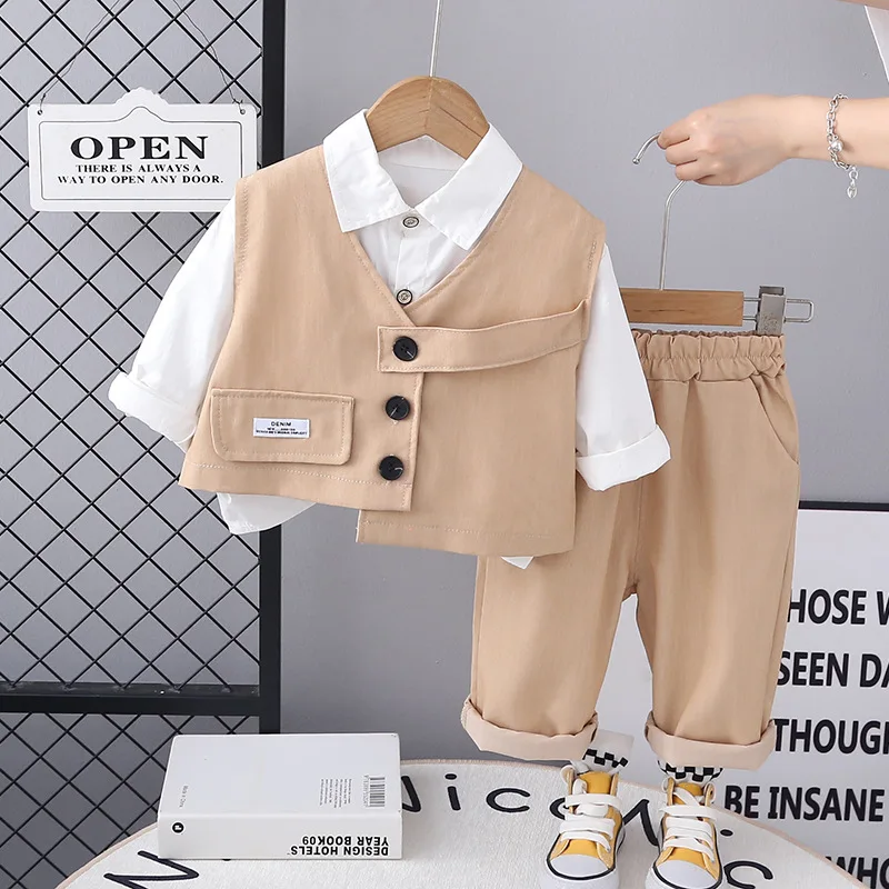 Boys Clothing Sets Spring Autumn 2025 Children Fashion Vest Shirts Pants 3pcs Party Suit For Baby Tracksuits Kids Outfits 3 4 5Y