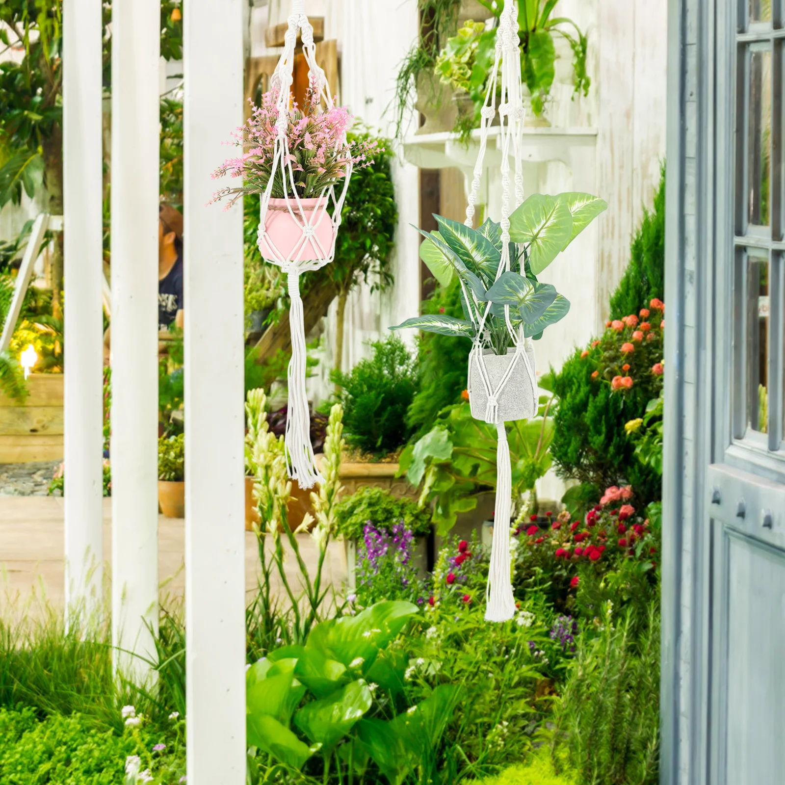 

2pcs Cotton Rope Flower Basket Macrame Plant Hanger Woven Hanging Holder for Indoor Small Plants Wall Decor Durable Storage
