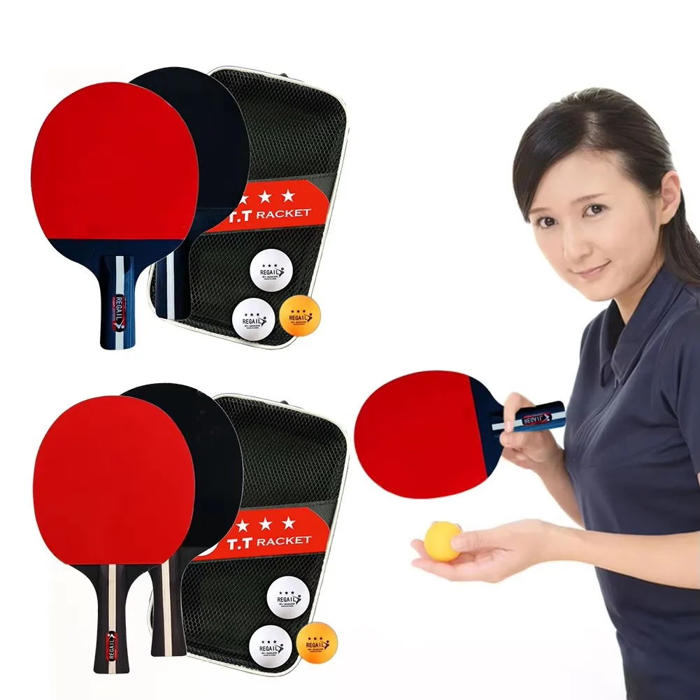 1Set Table Tennis Racket 2 Rackets & 3 Balls Table Tennis Paddles Professional Ping Pong Paddle with Bag