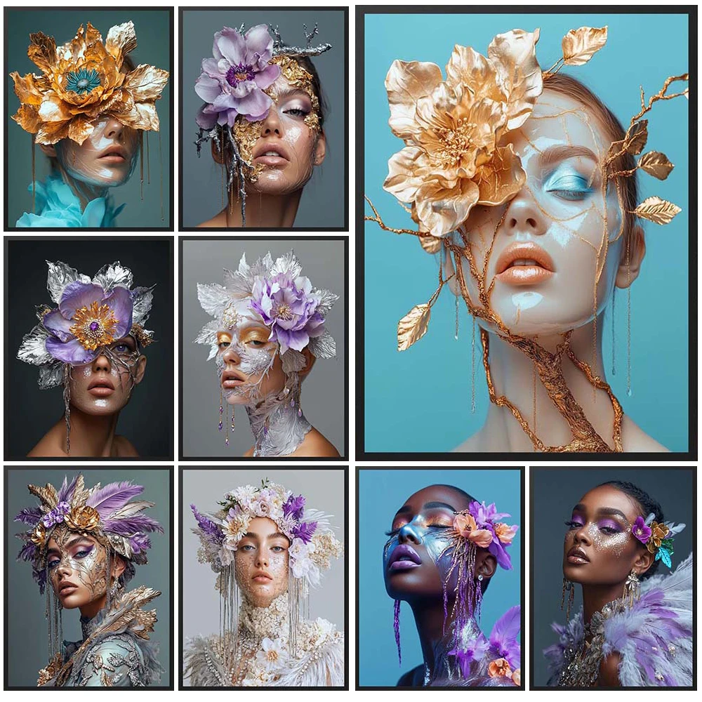 

Abstract Girl Portrait Modern Woman Model Poster Wall Art Canvas Painting Home Decor Wall Pictures For Living Room Unframed