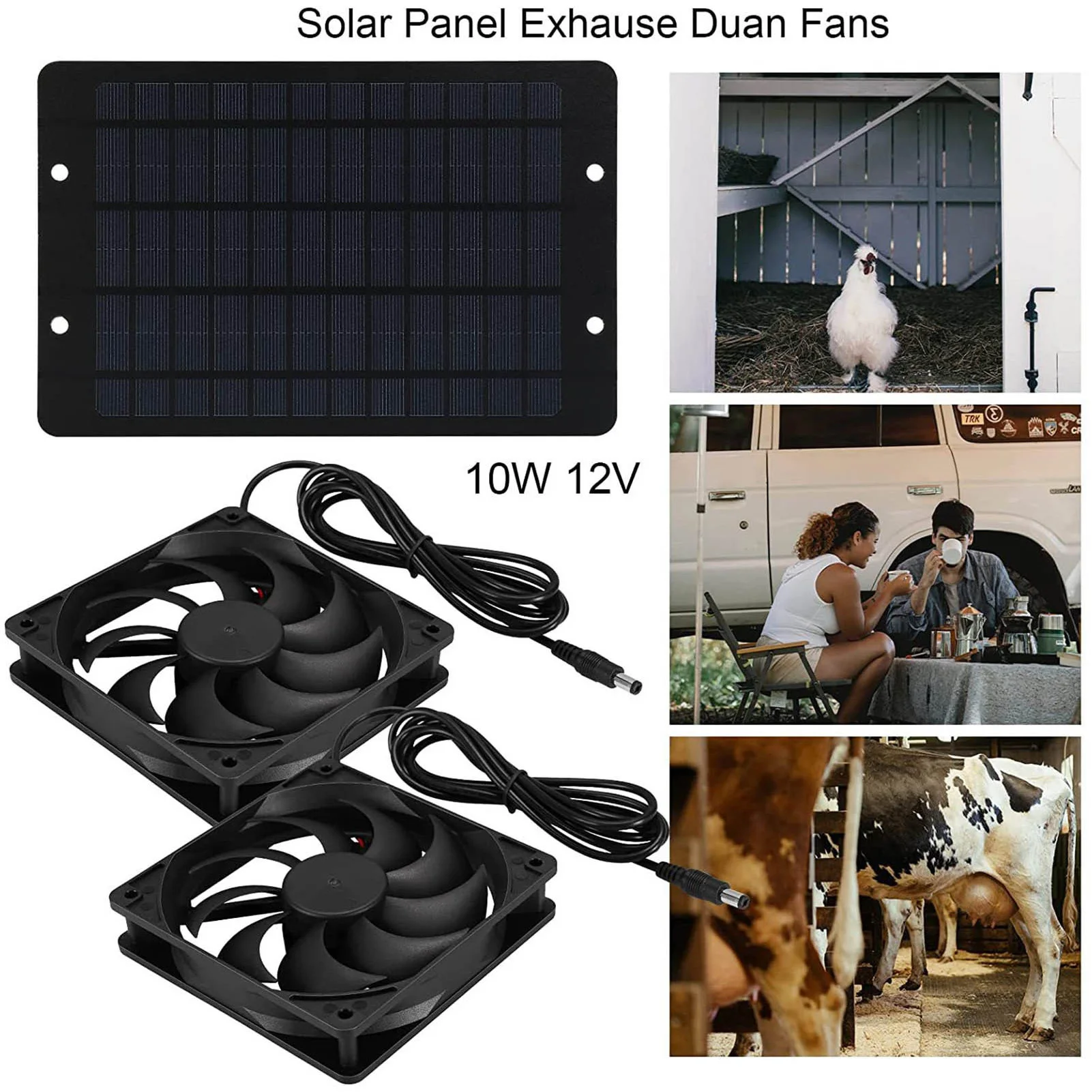 Solar Panel Fan Kit Solar Exhaust Fan High Efficiency Independent  Dual Fans Energy Saving for Chicken Coops Doghouses