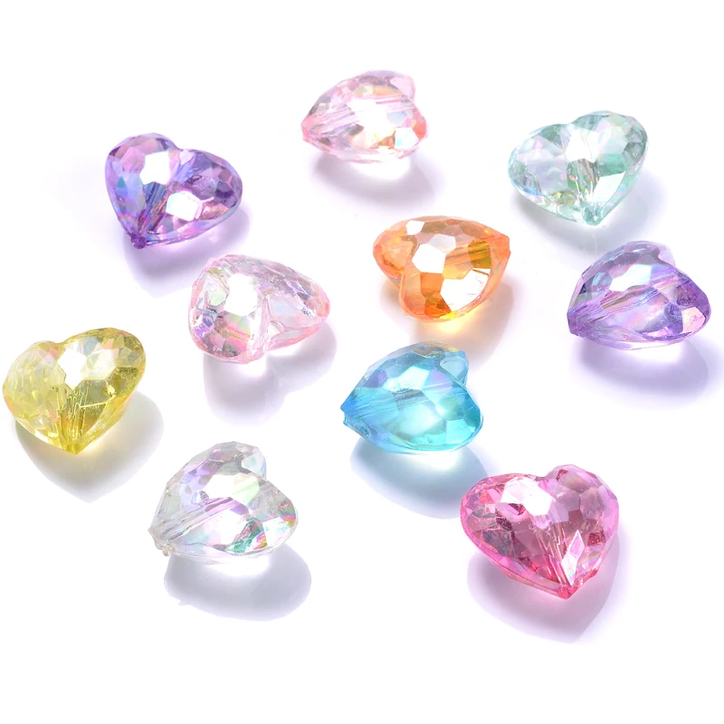 Perles acryliques colorées AB mélangées, 100 pièces, perles de mise au point en forme de cœur pour bébé, Bracelet de dentition, collier, bricolage, chaîne de sucette d'allaitement