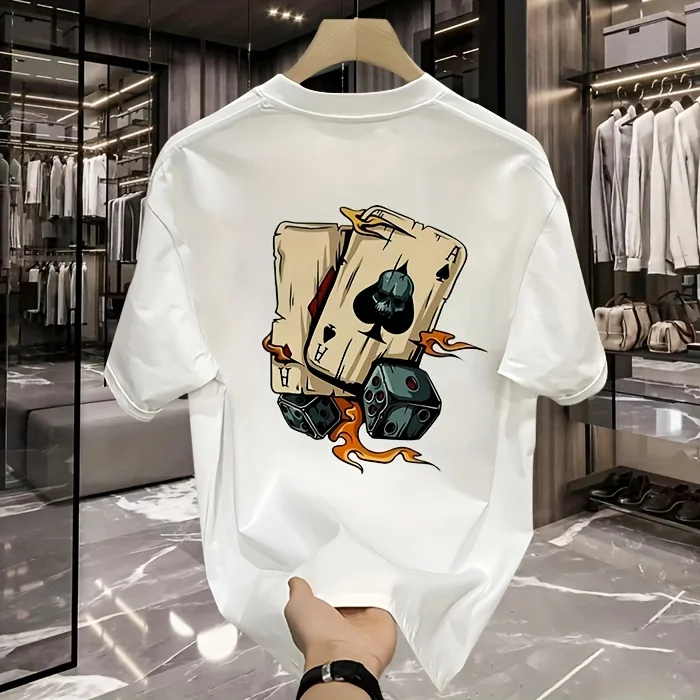 Ladies' New T-shirt with Poker Dice Fun Print, Cute and Bizarre Half Sleeve, Daily Commuter, Personalized Street Top