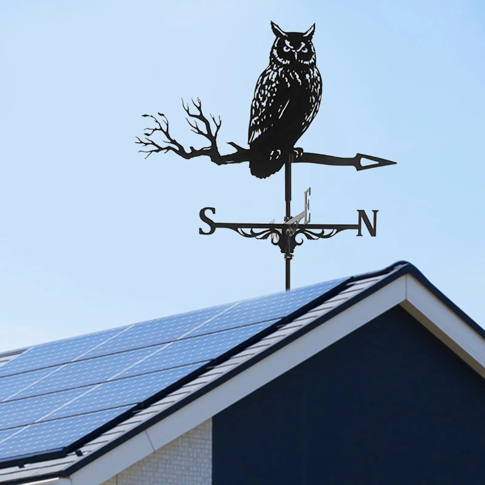 Metal Weathervane with Owl Ornament, Garden Stake Weather Vane Professional Measuring Tool Garden Yard Roof Mount