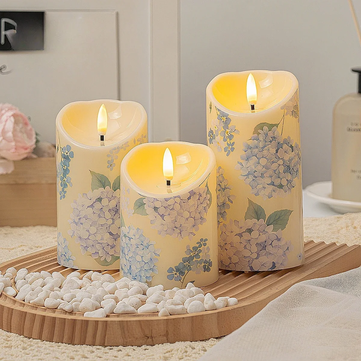 3pcs/set LED Electronic Candle Light Simulation Flame Romantic Atmosphere Light Flower Pattern Decoration Candle Light