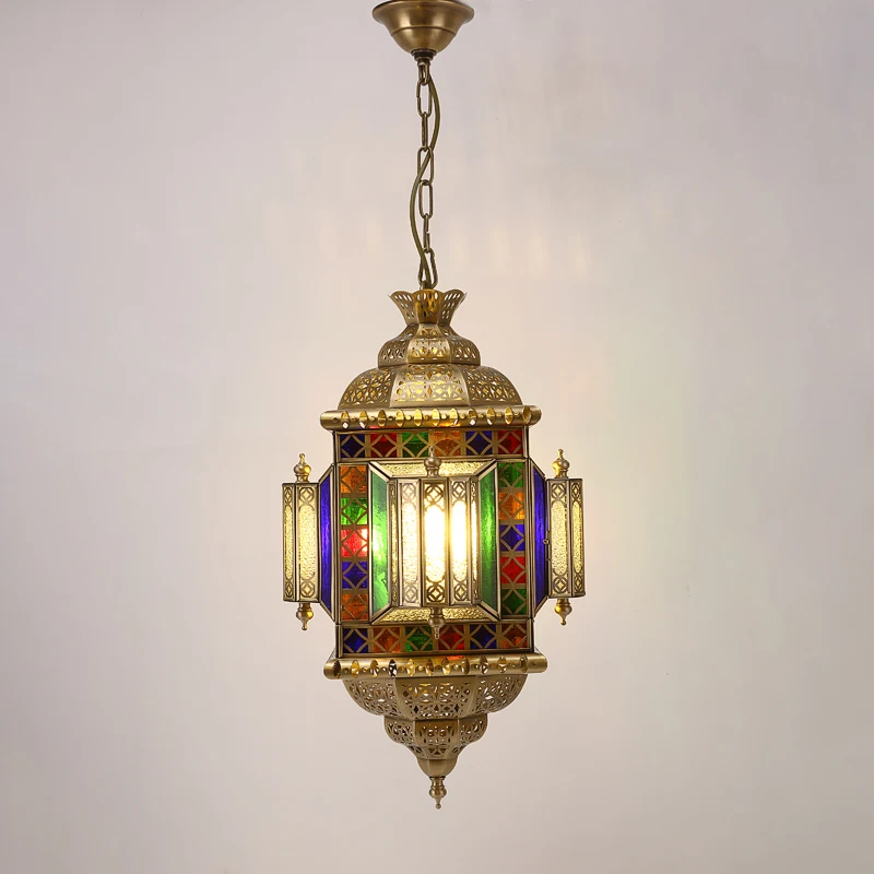 Mosaico Retro Arabian Hanging Ceiling Light Brass and Glass Lantern Chandelier with UK Plug Turkish/Moroccan Style Pendant Lamp