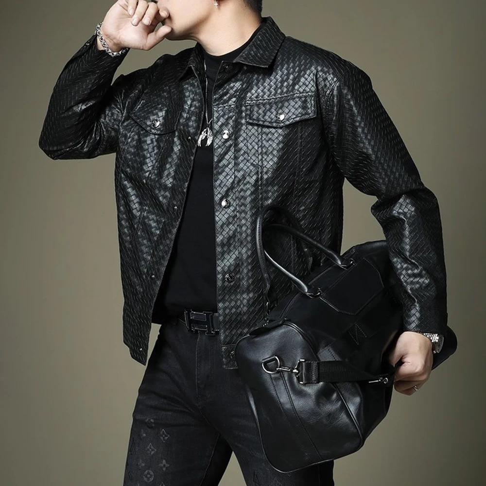 2026 Winter Men's Long-Sleeve Leather Jacket Jacket American Vintage Fashion Trend High Street Casual Loose Simple Men's Tops