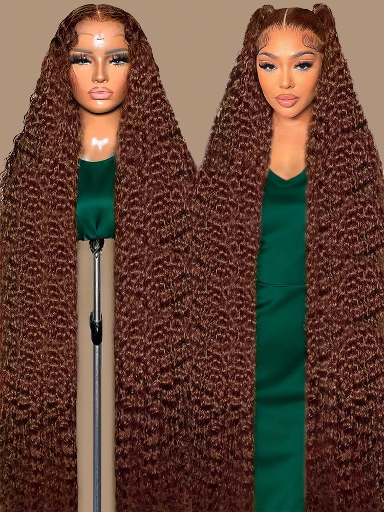 

Шоколадно-коричневые вьющиеся парики 13x6 HD Парик из натуральных волос на кружеве спереди Необработанная вода Глубокая волна 40 дюймов Бразильский цветной парик Hd на шнурке для женщин