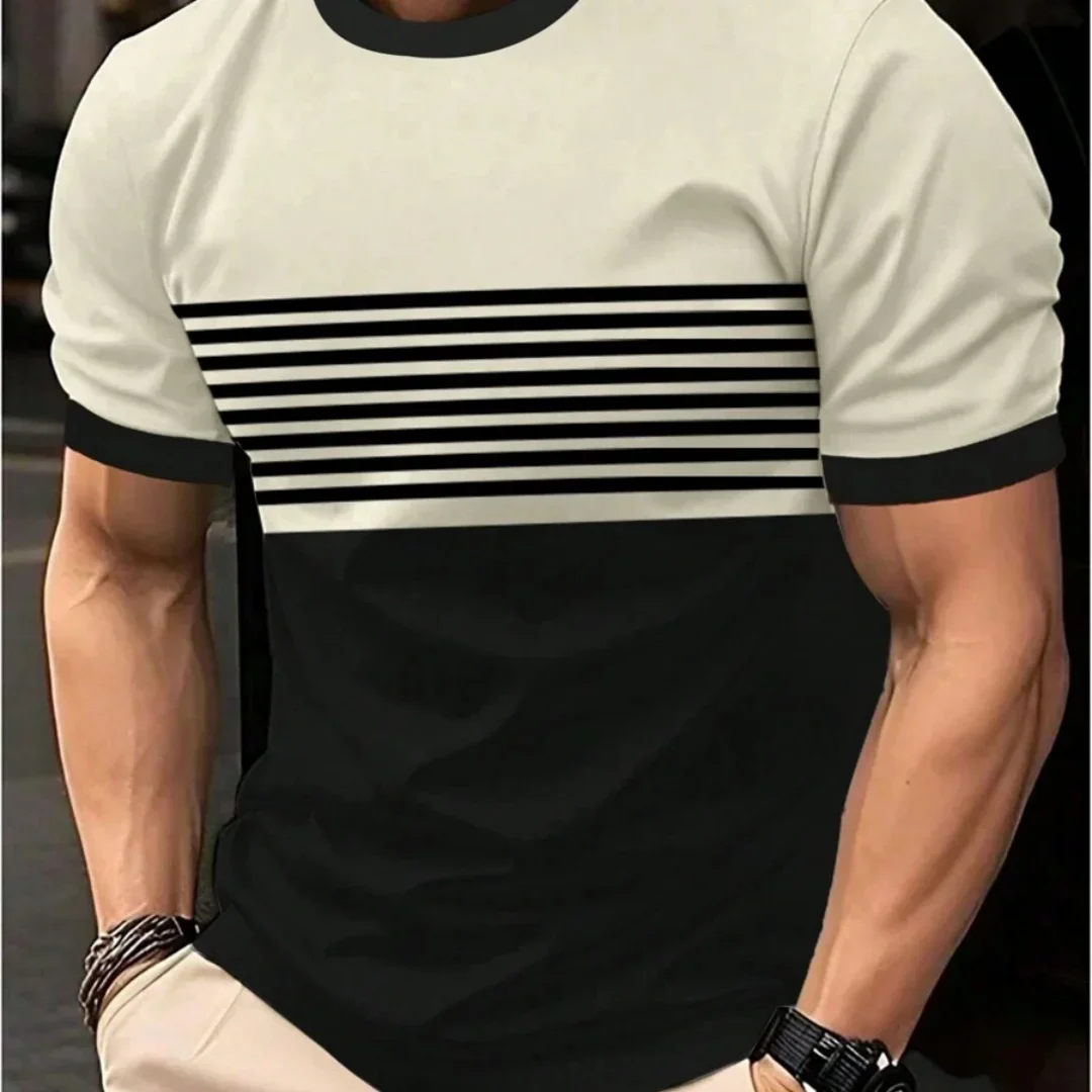 Oversized t-shirt Men's T Shirt Summer Fashion Casual Round Neck Short Sleeve Top Striped Printed Men's Clothing T-shirt