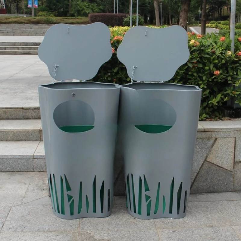 Outdoor stainless steel trash can, metal sorting trash can