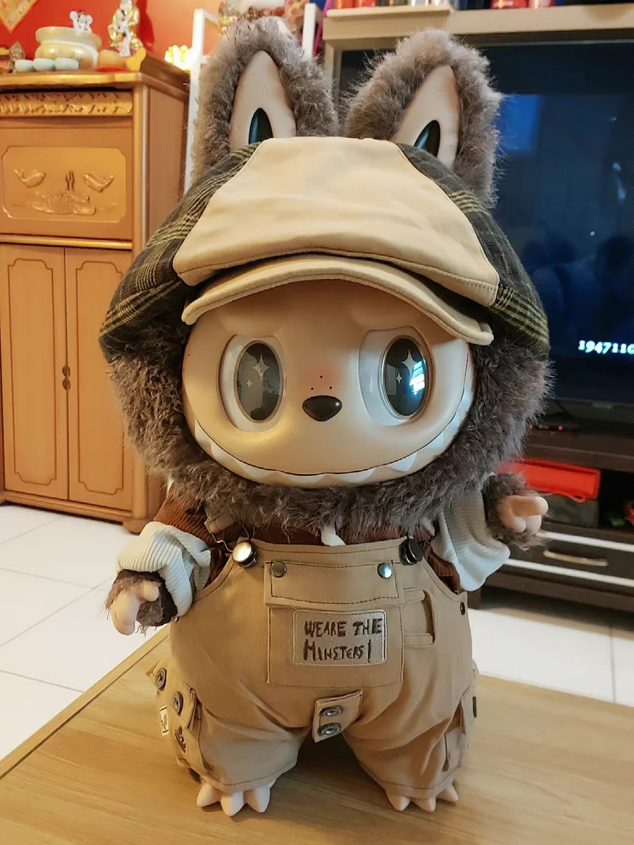 Original Labubu Figure 58cm Zimomo Labubu Trendy Figurine Vinyl Doll Canvas Khaki Suit Item Kids Surprise Peripheral Gift