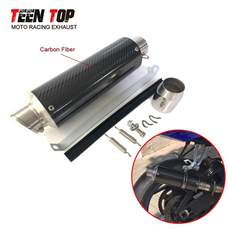 51mm Carbon Fiber Exhaust Muffler For KTM 250 690 790 Duke RC390 390ADV Escape Moto Muffler 340mm Motorcycle Exhaust Tailpipe