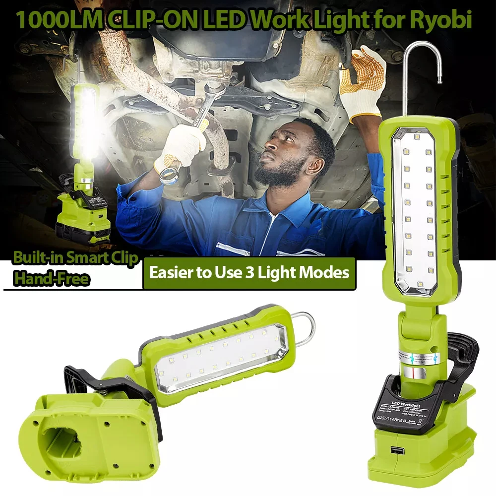 

Cordless LED Work Light Flashlight For Ryobi 18V Lithium Nickel One+ Battery 20W 1000LM Searchlight Electric Torch Spotlight