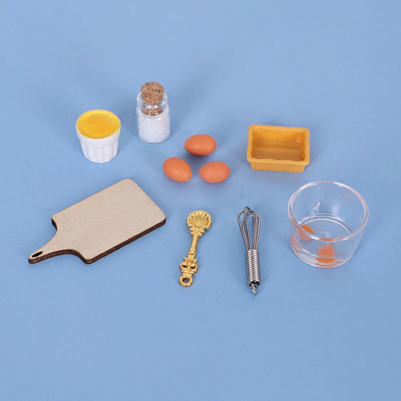 Juego de batidor de huevos de simulación para casa de muñecas, 10 Uds., 1/12, decoración de cocina en miniatura, Kit de juguetes, accesorios para casa de muñecas