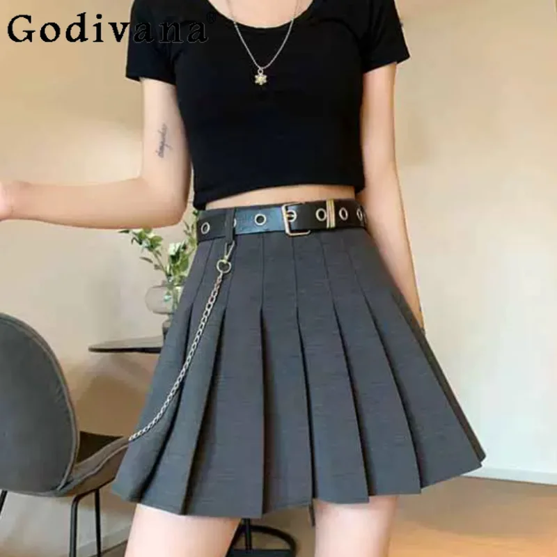 

Summer Large Size Dark Punk Girl Short Pleated Skirt Fashion High Waist A-line Versatile Age Reduction College Japanese Skirt