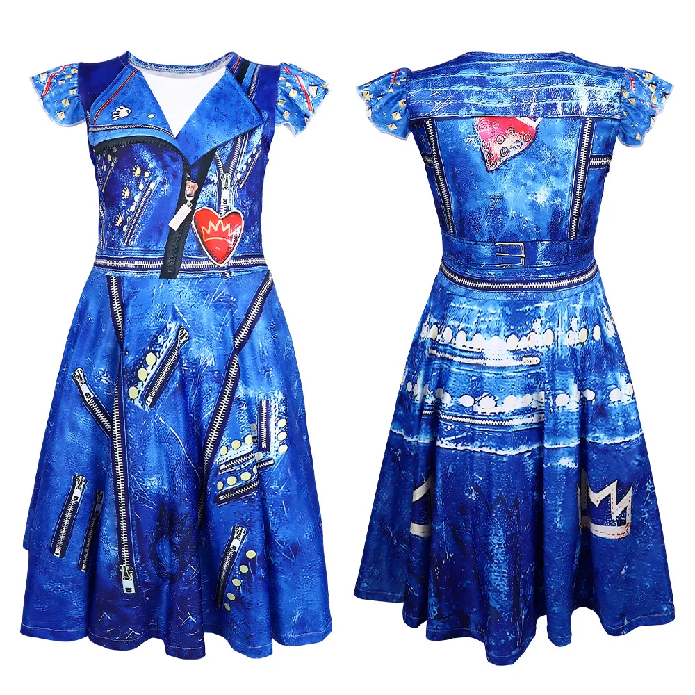 الأزرق أودري زي الاطفال كرنفال زي إيفي أحفاد مال تأثيري فستان بانت الاطفال هالوين زي حفلة تأثيري الزي