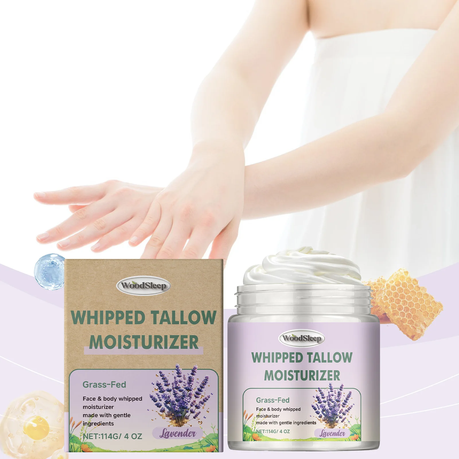Lavender grass fed cow fat moisturizing cream deeply moisturizes and softens the skin, relieving dryness and moisturizing cream