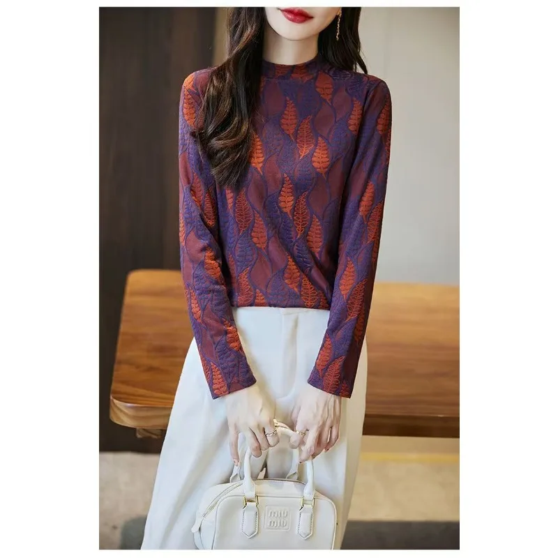 Spring and Autumn New Style Loose Half High Round Bottoming Shirt Women's Fashion Bottoming Shirt Long Sleeve Top