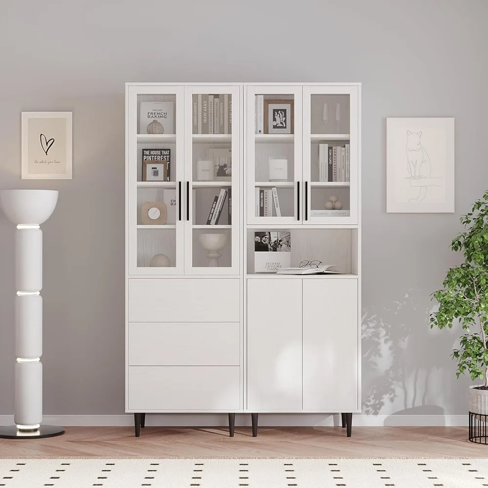 

2 PCS Bookcase, 5-Tier Modern Bookshelf with 3 Large Drawers, Modern Large Storage Display Cabinet Set for Home Office, Living