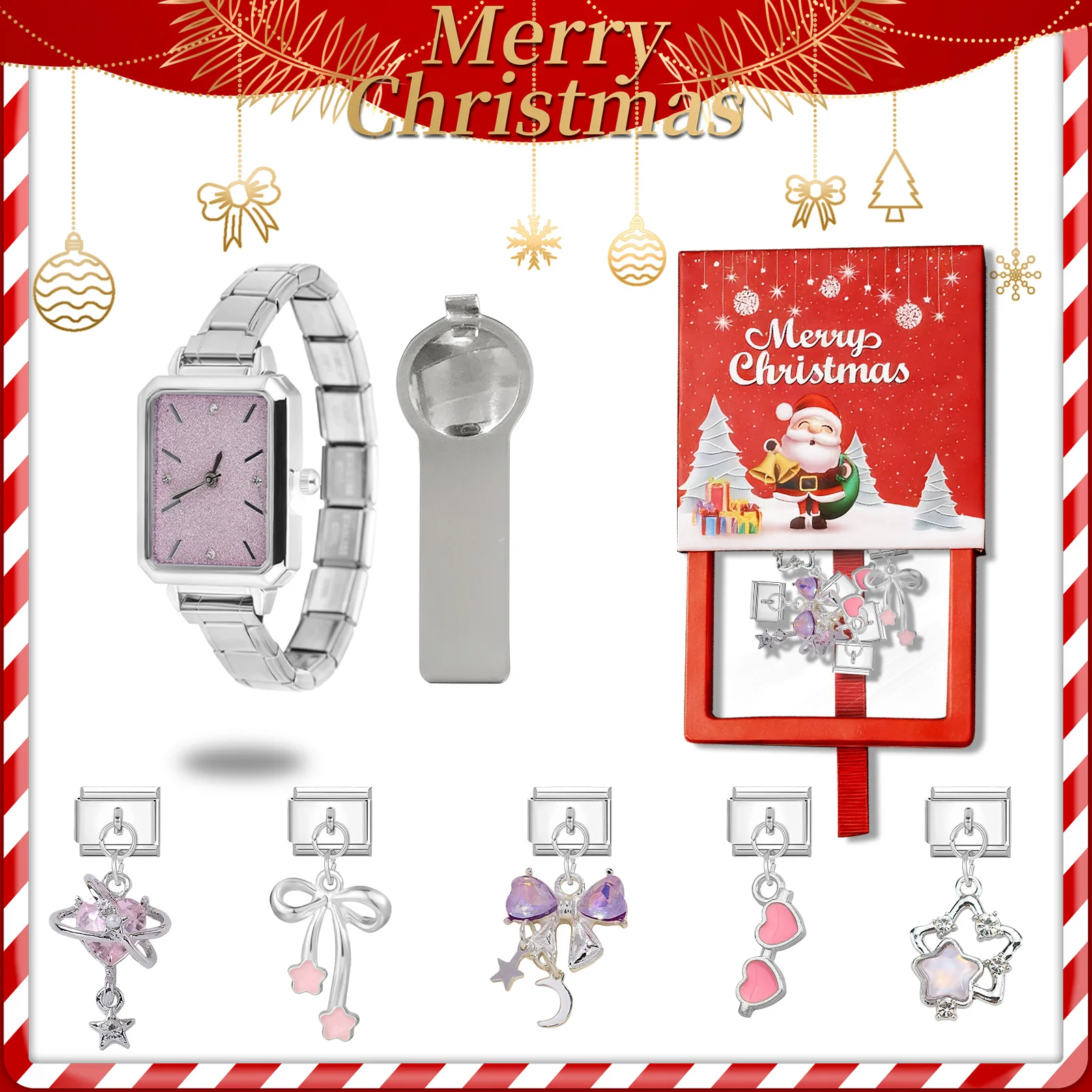 Y2K ريترو الزركون سوار ساعة الإسورة 9 مللي متر DIY سحر الفولاذ المقاوم للصدأ جودة عالية جولة مربع ساعة رئيس عيد الميلاد مجوهرات هدية #5