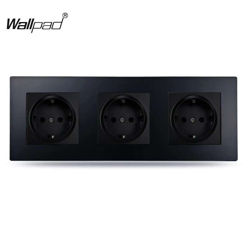 

Triple Black EU Socket Wallpad 234mm * 86 Euro French Russia Standard Plastic USB TypeC TV Electrical Power Outlet Round Back