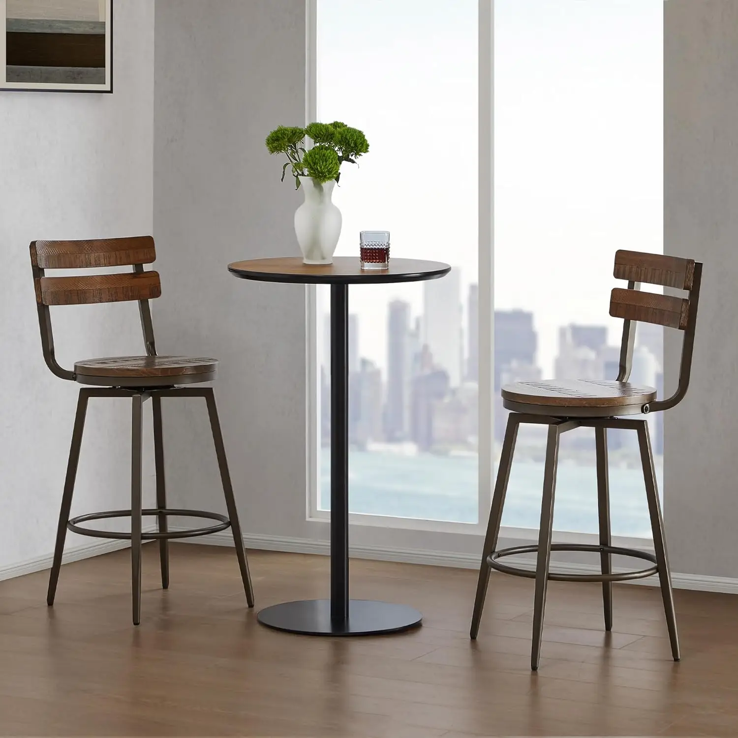 ty-Swivel Bar Stools with Detachable Back, Counter Height Bar Stools, Rustic Farmhouse Wood Barstools Set of 2 for, Customized-