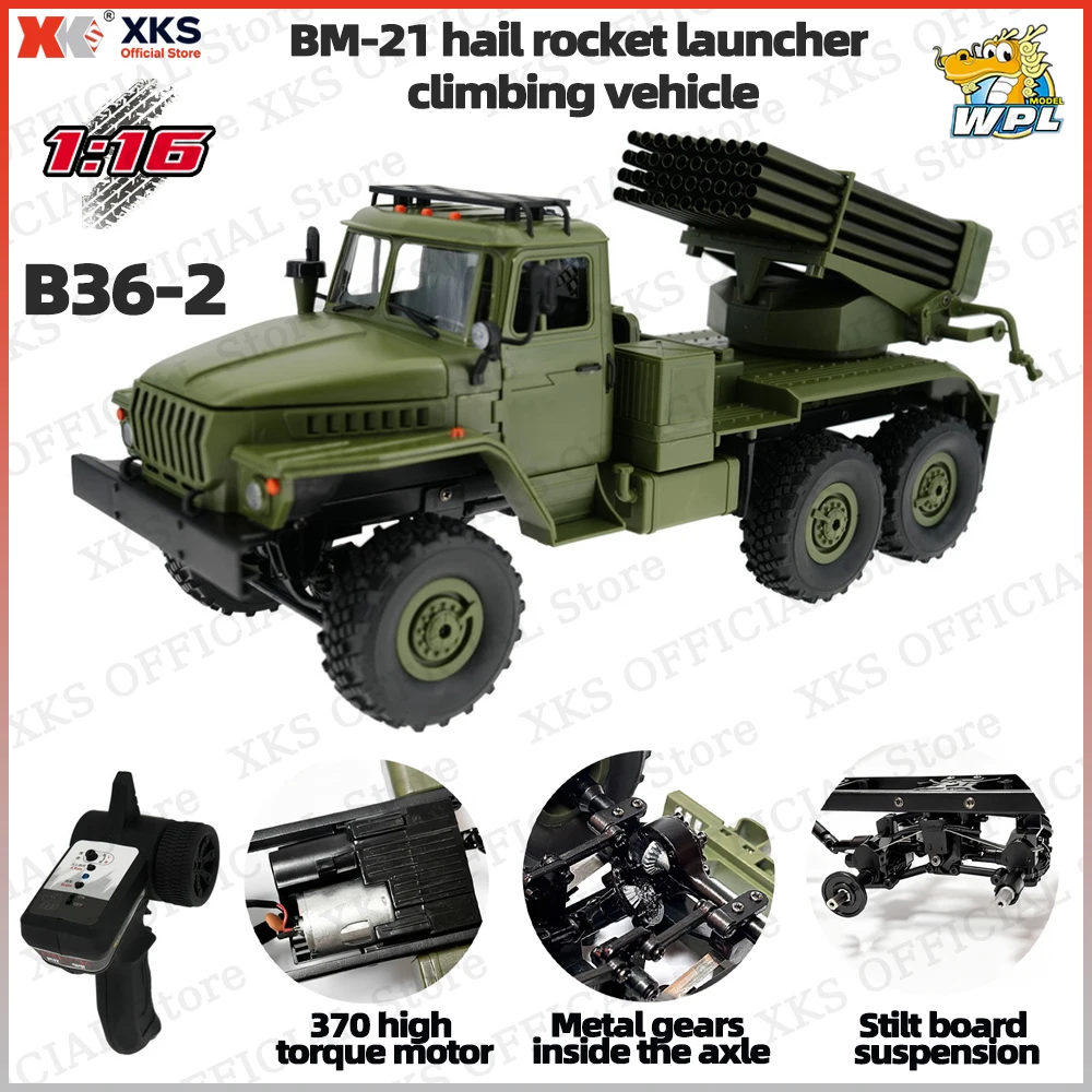 XKS WPL B36-2 1/16 6WD Electric RC Rock Climbing Car 2.4G Remote Control with Rocket Launcher Toy Gift for Boys & Adult